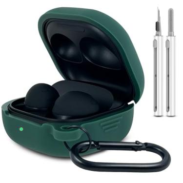 Imagem de Capa de silicone para Samsung Galaxy Buds FE, 2 Pro, 2, Pro, Live com kit de limpeza (verde meia-noite)