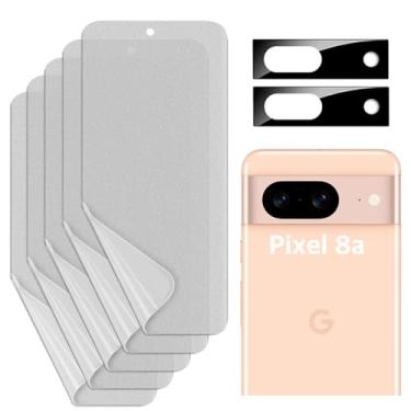 Imagem de [5+2] 5 películas protetoras de tela de TPU antirreflexo (fosco) + 2 protetores de lente para Google Pixel 8a 5G 2024, fácil de instalar, resistente a arranhões [ajuste perfeito para tela de borda 3D]