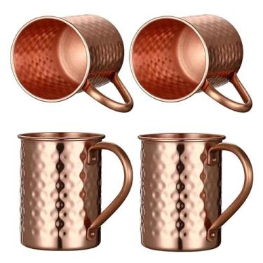 Imagem de Canecas de cobre puro Moscow Mule - Conjunto de 4 - Feito à mão de cobre 100% puro - Acabamento martelado - Cabo rebitado