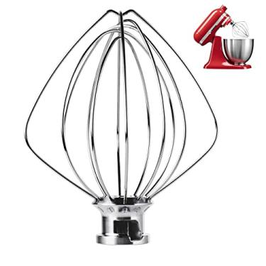 Imagem de Acessório de chicote de aço inoxidável de 6 fios para batedeira KitchenAid 4,5 e 5 litros com cabeça inclinada, acessório para batedor K45WW, batedor de balão, resistente, pode ser lavado na