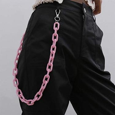 Imagem de Aimimier Punk Chunky Cuban Link Chian Cinto Hiphop Metal Corrente Corporal Calças Joias para Mulheres Adolescentes Homens (Rosa)