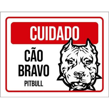 Imagem de Placa Cuidado Cão Cachorro Bravo Pitbull 36X46