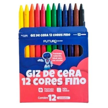 Imagem de Giz de Cera Fino 12 Cores - Futuro Escolar | Cores Vibrantes para Desenhos e Pinturas