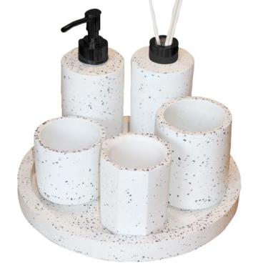 Imagem de Kit Lavabo Banheiro Com Bandeja Luxo Saboneteira Aromatizador E Porta 