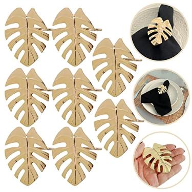 Imagem de Kit 8 Pçs Anel Porta Guardanapo De Tecido Pano Metálico Folha Costela de Adão Argola Prendedor