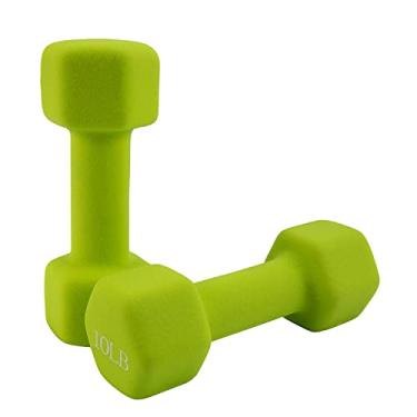 Imagem de Saorzon Conjunto de 2 halteres para exercícios físicos para casa, academia, pesos livres, sinos hexagonais, verde, 4,5 kg