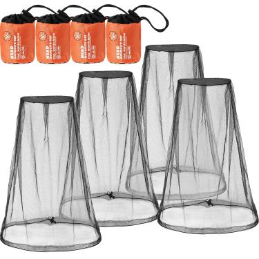 Imagem de Pacote com 4 unidades de rede de cabeça de mosquito, rede de proteção de cabeça para caminhadas ao ar livre, acampamento, escalada, caminhada, mosquito, mosquito, mosca, insetos, prevenção de insetos (tamanho grande, preto)