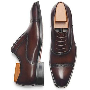 Imagem de Alipasinm sapato social masculino Oxford formal confortável couro legítimo, Dark Brown, 10.5