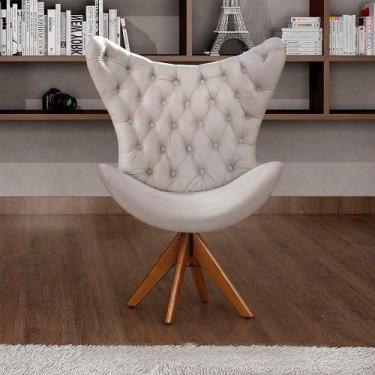 Imagem de Poltrona Decorativa Suede nude Egg Com Capitonê Base Giratória Madeira