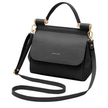 Imagem de Bolsa de Couro Mariart Camélia, Preto