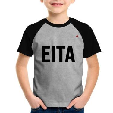 Imagem de Camiseta Raglan Infantil Eita - Foca na Moda, Cinza, Preto, 12