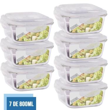 Imagem de Jogo com 7 Pote Vidro Hermético Marmita Tampa 4 Travas 800ml - QUALITY