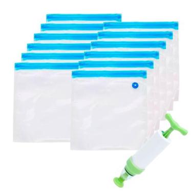 Imagem de Kit 12 Sacos Herméticos a Vácuo Tamanho Médio 26x28cm Zip Duplo + Bomb