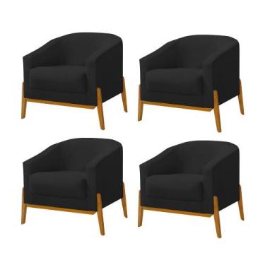 Imagem de Kit 4 Poltronas Living Base em Madeira Maciça Flórida Veludo Preto - V