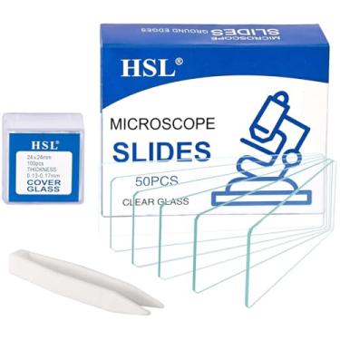 Imagem de HSL lâminas e tampas de microscópio, vidro de cobertura quadrado de 24x24mm 100pcs e 50cps lâminas de vidro de borda à terra em branco para microscópio monocular binocular trinocular microsc