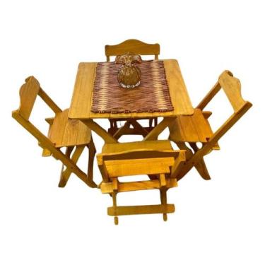 Imagem de Conjunto Mesinha C/4 Cadeira Infantil Madeira Maciça Pinus - Genérica,