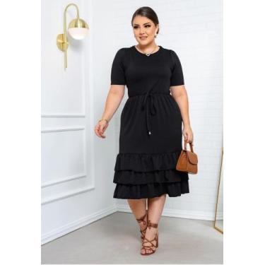 Imagem de Vestido MIDI Plus Size Três Babados Moda Evangélica Feminina - Miss Fl