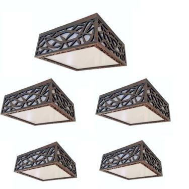 Imagem de Kit 5 Pçs Luminária Acrílico Plafon Madeira Copacabana 3619 - CREATUS,