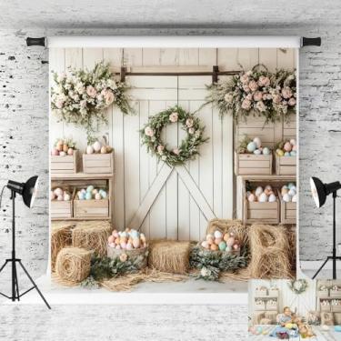 Imagem de Kate Pano de fundo floral colorido para celeiro de ovos de páscoa, palheiro, foto de palheiro, adereços de estúdio, 2,4 x 2,4 m