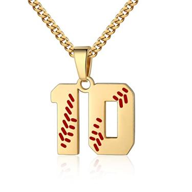 Imagem de Colar com número de beisebol para meninos 00-99 Atletas Jersey Número colar de aço inoxidável corrente banhada a ouro 55,88 cm pingente de beisebol personalizado presente de beisebol para homens e mulheres meninas, Aço inoxidável, não sabe