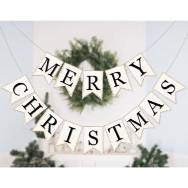 Imagem de Whaline 2 peças, faixa de serapilheira de Natal, faixa de feltro de feliz Natal, preto, branco, pré-montada, guirlanda de estamparia de Natal para festa em casa, suprimentos de decoração pendurados