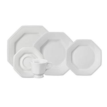 Imagem de Serviço de Jantar e Chá 30 peças em Porcelana. Modelo Octogonal Prisma. Branca. Fabricado pela Schmidt.