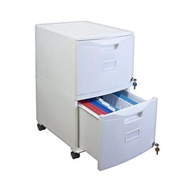 Imagem de Storex Armário de arquivo de plástico de duas gavetas – Organizador de documentos com rodízios para casa e escritório, branco, 1 pacote (61316A01C)