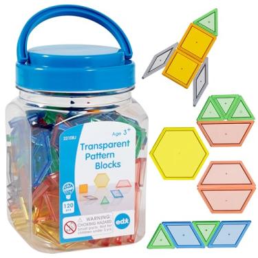 Imagem de edxeducation Blocos transparentes – Conjunto de 120 mini frascos – Blocos de plástico – Prática de classificação, padrões, medição e frações – Jogo sensorial – Manipulativo matemático para crianças