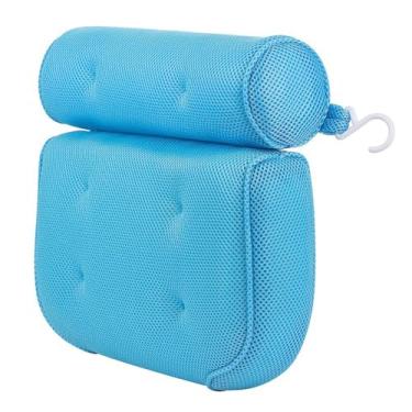 Imagem de Travesseiro de banho banheiro de malha 3D, luxo almofada de apoio de cabeça, relaxantes para Cabeça e pescoço de banheira e apoio para as costas, Travesseiro de Banheira com 6 Ventosas Fortes-azul