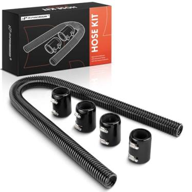 Imagem de A-Premium Mangueira de radiador flexível universal de 122 cm - Kit de mangueira de refrigerante adaptador de mangueiras de água de aço inoxidável - com 4 tampas de alumínio polido (8 braçadeiras)