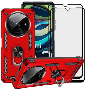 Imagem de LosruGir Capa para Xiaomi Redmi A3 com protetor de tela de vidro [2 unidades], capa protetora protetora protetora com suporte de camada dupla resistente à prova de arranhões e à prova de choque