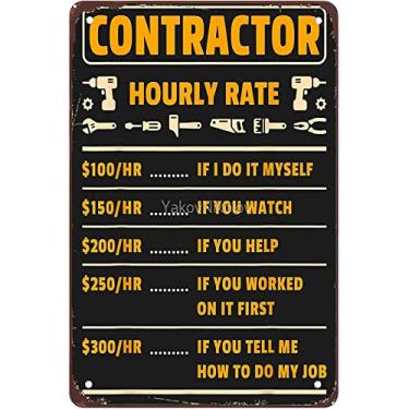 Imagem de Funny Vintage Home Decor 20 x 30 cm - Tabela de preços de preço por hora do empreiteiro presente de construção engraçado placas de metal vintage fazenda arte de parede fazenda cozinha bar clube homem