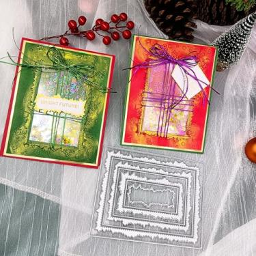 Imagem de Alinacutle Carimbos cortados e transparentes de corte de metal para artesanato em papel feito à mão cartões comemorativos scrapbooking e artes de álbum da Alina Crafts (moldura de papel retangular com