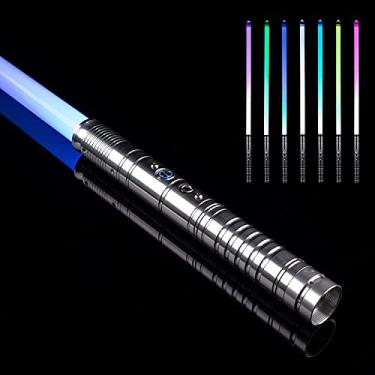 Imagem de ZNLVZSH Sabre de luz Dueling, RGB 7 cores com 1 configuração de efeito sonoro, alça de metal LED Jedi Sith Saber, presente para adultos e crianças, presente de cosplay de festa Star-Wars, 1 peça prata
