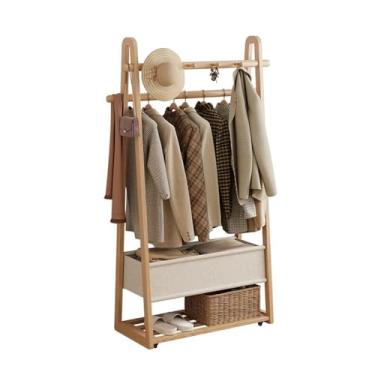 Imagem de LICONG-2019 Cabideiro de chão de madeira maciça, suporte de armazenamento móvel com rodas, hall de entrada, quarto com saco de pano, suporte para cabide para pendurar no chão (madeira, grande)
