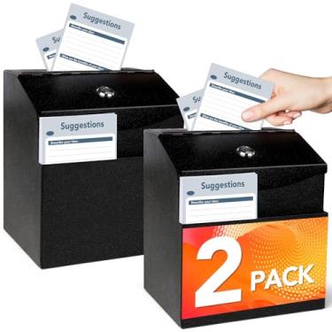 Imagem de LINSIRON Caixa de Sugestões com Trava, Pacote com 2 Unidades para Escritório e Hotel- Inclui 50 Cartões Grátis, Caixa de Doação de Metal Preto, Caixa de Dinheiro, Urna de Votação, (,)