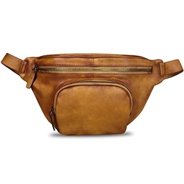 Imagem de Pochete de couro genuíno para mulheres e homens, bolsa tiracolo vintage de couro verdadeiro, bolsa tiracolo moderna bolsa de cintura bolsa de peito, Marrom, Medium, Bolsa de cintura