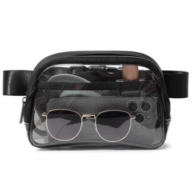 Imagem de Pochete transparente aprovada para estádios, bolsa de cintura pequena de couro transparente com alça ajustável para shows, eventos esportivos, bolsas transversais para homens e mulheres, Preto, 8.2 x