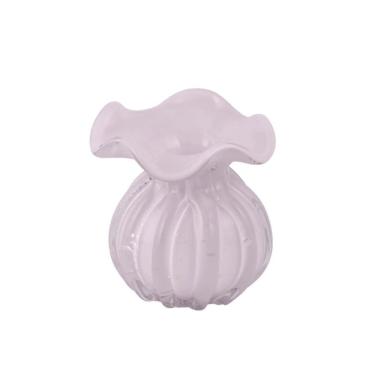 Imagem de Vaso De Vidro Murano Trouxinha Veneza 12x14cm - Jolitex - Rosa Leitoso