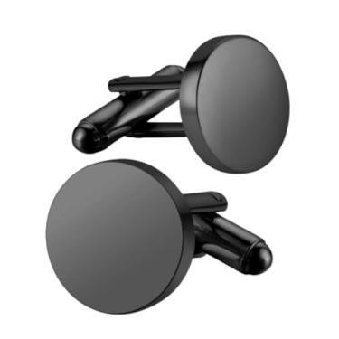 Imagem de Abotoadura Masculina Redonda inox Para Punho De Camisa Par Elegante (Preto)