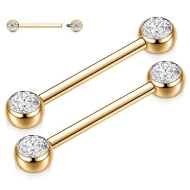 Imagem de PEAKLINK Joias de mamilo 14G G23 Anéis de mamilo de titânio sólido 1 par de barra de mamilo CZ opala ponte piercing joia reta barra de mamilo internamente rosqueada língua piercing joia 12-18 mm para