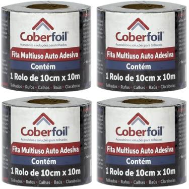 Imagem de Kit 4 Manta Asfáltica Colante Multiuso Metalizada 10cmx10m Auto Vedação para Telhados Calhas Rufos Alta Resistência e Durabilidade Vazamentos Vedação Refletiva Aluminizada