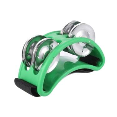 Imagem de YIJU Pandeiro de pé 4 sinos, instrumento profissional, agitador de pé, portátil, ukulele, guitarra, tocando tambor de pé, Verde