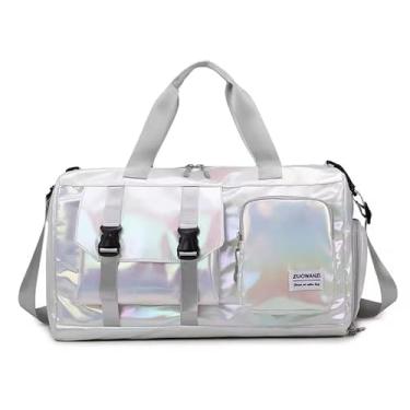 Imagem de Bolsa Mala Feminina Academia Esportiva Viagem Porta Tênis Bolsa de ginástica feminina com compartimento para sapatos e bolso molhado Ótima para academia e pernoite (PRATA)