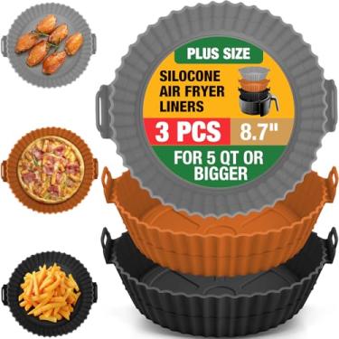 Imagem de Pacote com 3 forros de silicone para fritadeira a ar para 5 litros ou mais, reutilizáveis de grau alimentício, forros de airfryer, acessórios de cesta de panela, substituição de papel pergaminho