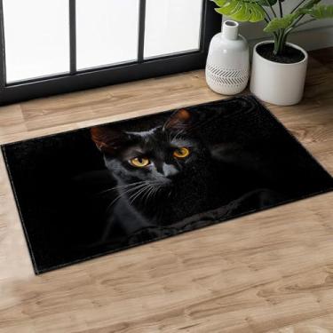 Imagem de MIEPOS Tapete de porta interior gato preto fofo, capacho animal gatinho, 75 x 43 cm, tapete de borracha antiderrapante, tapete de entrada, para sala de estar, escritório, trailer, cozinha, tapetes de