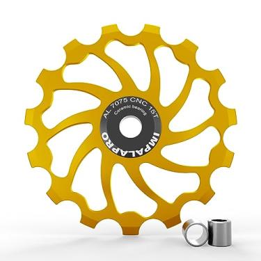 Imagem de IMPALAPRO Roda de polia de desviador de cerâmica grande para bicicleta 15T/17T AL7075 compatível com rodas Shimano Jockey e polia do desviador traseiro Sram (ouro 15T)