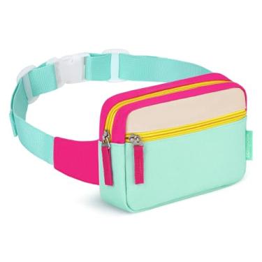 Imagem de WOOMADA Pochete feminina, bolsa transversal com cintura ajustável, linda bolsa de cinto para presentes, Rosa choque e turquesa