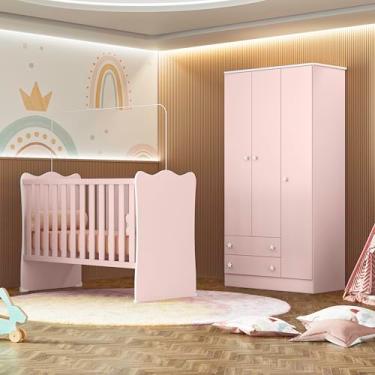 Imagem de Quarto de Bebê Doce Sonho com Roupeiro 2617 e Berço Simples 1 Qmovi Rosa Acetinado + Colchão Physical