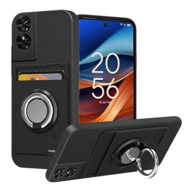 Imagem de Kaotengwo Capa para celular TCL 50 SE 5G / TCL 40 NxtPaper 4G com protetor de tela de vidro temperado, suporte de cartão com suporte de anel para capa TCL 50 SE 5G - preta